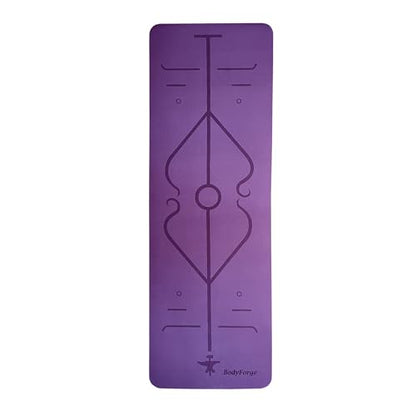 BodyForge Yoga Mat Thick Exercise Mat Thick 8mm TPE Eco-Friendly with Alignment Marks Non-Slip Extra Thick High-Density for Women and Men Workout Pilates - color: Purple
