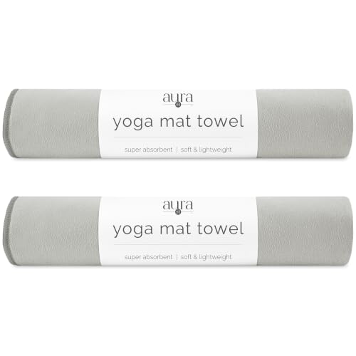S&T INC. Aura Microfiber Yoga Mat Towel, 2 Pack, 26.5" x 72", Grey | Soft and Absorbent, Quick-Dry for Gym, Pilates, and Hot Yoga, Compact for Gym Bag, Machine Washable - color: Grey 2pk