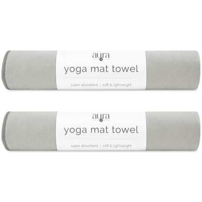 S&T INC. Aura Microfiber Yoga Mat Towel, 2 Pack, 26.5" x 72", Grey | Soft and Absorbent, Quick-Dry for Gym, Pilates, and Hot Yoga, Compact for Gym Bag, Machine Washable - color: Grey 2pk