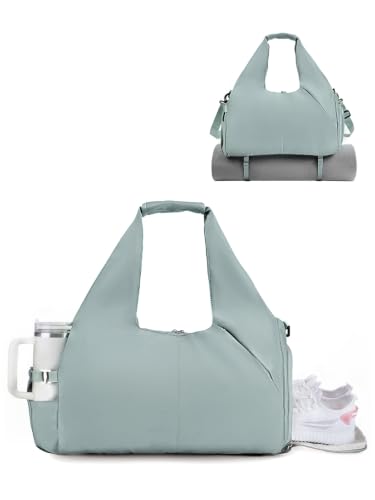 RHDZO Gym Bag for Women with Shoe and Wet Compartments, Yoga Mat Holder | Travel Duffel Bag with Water Bottle Holder, Weekend Overnight Bag for Workout Sport Dance Pilate, Detachable Shoulder Strap - color: Green-Upgraded