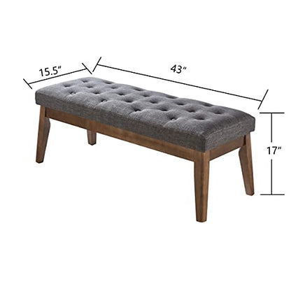 24KF Linen Upholstered Buttons Tufted Entryway Bench with Solid Wood Leg,Bed Bench Ottoman with Padded Seat,5034-Dark Gray - color: Dark Gray Linen, size: Tufted Bench with Solid Wooden Base