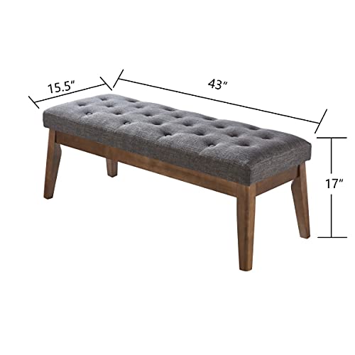 24KF Linen Upholstered Buttons Tufted Entryway Bench with Solid Wood Leg,Bed Bench Ottoman with Padded Seat,5034-Dark Gray - color: Dark Gray Linen, size: Tufted Bench with Solid Wooden Base