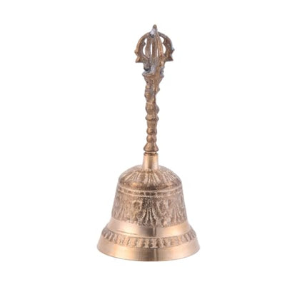 EXCEART Brass Bell 5.90 inch Retro Hand Bell Archaize Metal Call for Home Office School Pet Training Wake-up Signals Feng Shui Decor