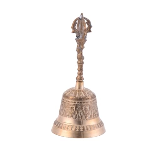 EXCEART Brass Bell 5.90 inch Retro Hand Bell Archaize Metal Call for Home Office School Pet Training Wake-up Signals Feng Shui Decor