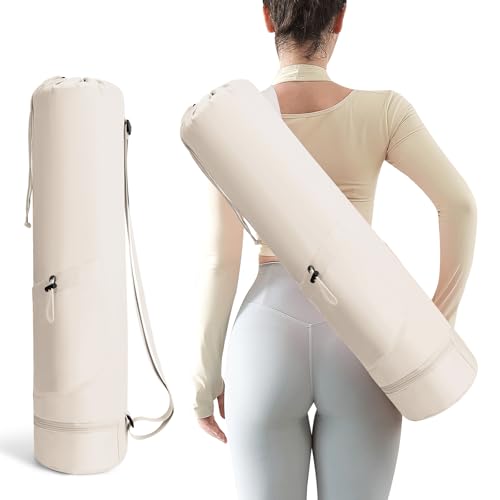 Yoga Mat Bag, Yoga Bag with Adjustable Strap and Pockets - color: Beige