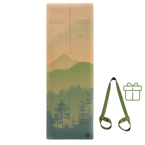 Cork Yoga Mat with Natural Rubber Base, Extra Size, Thickness and Support, Excellent Cushion & Grip, Non-Slip, Non-Toxic, Sweat-Resistant, Sustainable, Eco-friendly Exercise Mat - color: Peaceful Mountain, size: 72 x 26 x 4 mm
