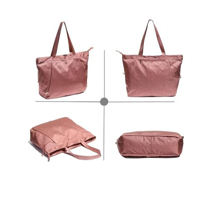 ESVAN Yoga Tote Bag for Women Shoulder Bags Drawstring for Office Workout Travel Carryall Pilates Gym and Beach - color: Nylon Rose Gold