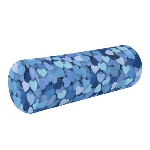 Bolster Pillow Neck Pillow Round Soft Health Memory Foam Pillows Long Cylindrical Body Pillow with Removable Cover Cute Back Yoga Blue Hearts 17" x 5.5" - color: Blue Hearts