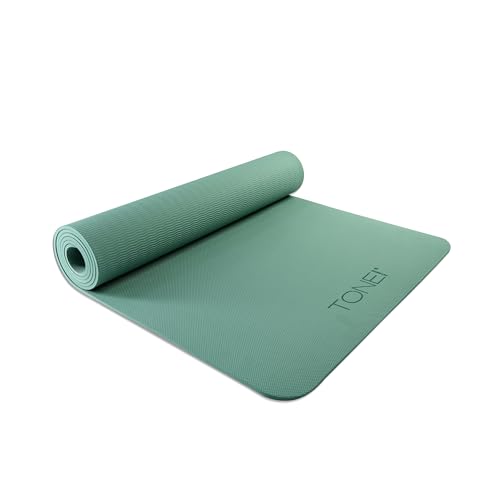 TONE Fitness Yoga Mat 1/4" Thick Non Slip Exercise & Pilates Mat for Home Workouts with Carrying Strap | Multiple Options - color: Teal, style: Pyramid Pattern