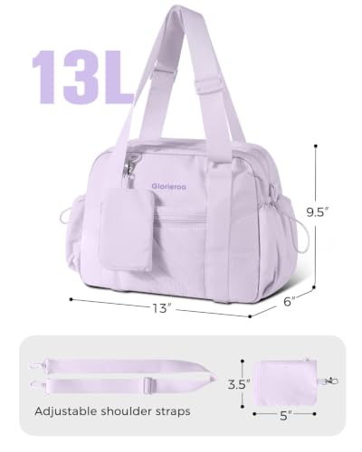 Small Gym Bag for Women - Duffle Weekender Work Duffel Carry on Tote Bag | Puffer Yoga Mat Holder Wet Compartment Coin Purse BPA-Free - color: Purple