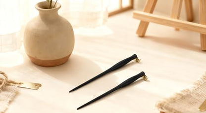 2pcs Dip Pen Handle, Black Calligraphy Oblique Nib Pen Holder | Removable Multi-fit Brass Flange for English Calligraphy, Drawing, Comic - color: Leather Black