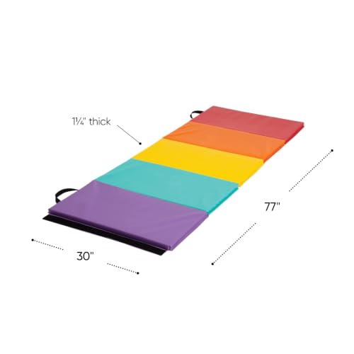 Hearthsong Tumbling Mat for Kids, 5-Panel Thick 1.25" Foldable Exercise Mat for Yoga, Pilates, Stretching, Folding Gymnastics Mats at Home, Gym Workout
