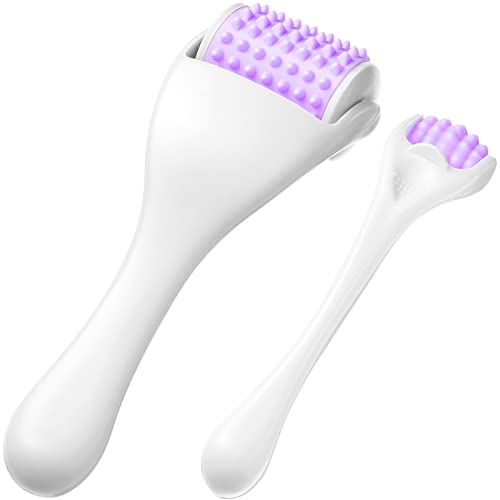 Tondiamo 2 Pcs Muscle Roller Portable Small Silicone Massager Roller Deep Tissue Muscle Massage Stick Cellulite Remover Scar Tissue Massager for Relief Face Neck Arm Back Leg(Purple,Silicone) - color: Purple, style: Silicone