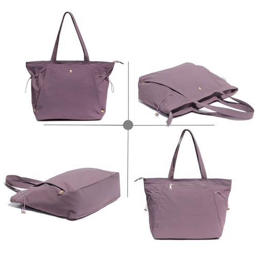 ESVAN Yoga Tote Bag for Women Shoulder Bags Drawstring for Office Workout Travel Carryall Pilates Gym and Beach - color: Light Purple