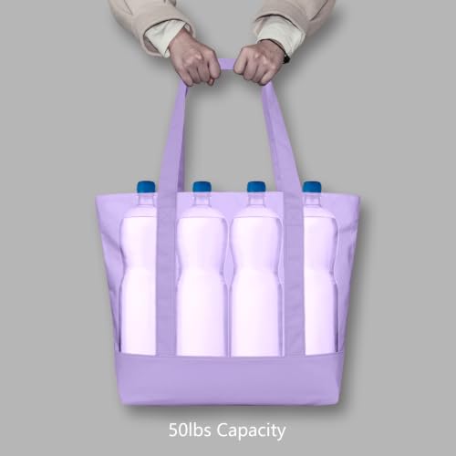 TOPDesign 1-Pack Canvas Tote Bag with an External Pocket, Reusable Grocery Shopping Bag, Top Zipper Closure, Daily Essentials (Lavender) - color: Lavender