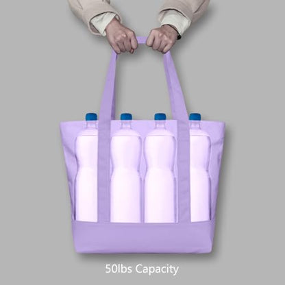 TOPDesign 1-Pack Canvas Tote Bag with an External Pocket, Reusable Grocery Shopping Bag, Top Zipper Closure, Daily Essentials (Lavender) - color: Lavender