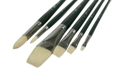 Sax Olympia Interlocked Hog Hair Bristle Long Handle Paint Brushes, Assorted Sizes, Set of 6