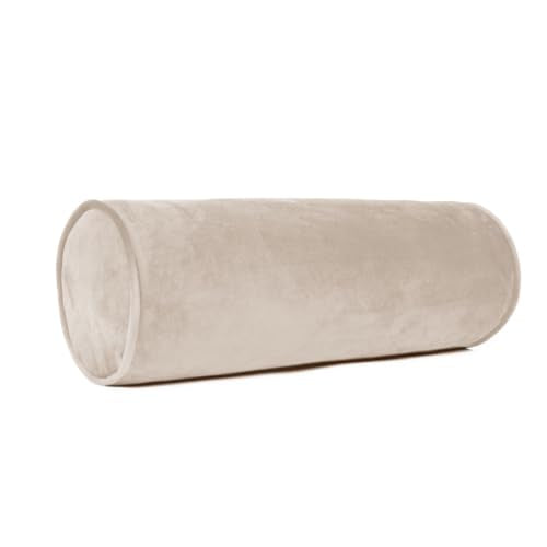 Sherry Kline Velvet Neck Bolster Pillows Set of 2, Filled Plush Velvet Cylinder Throw Pillows, Decorative Round Accent Pillows for Sofa, Couch, Bed & Chair, Taupe, 6" x 18" - color: Taupe