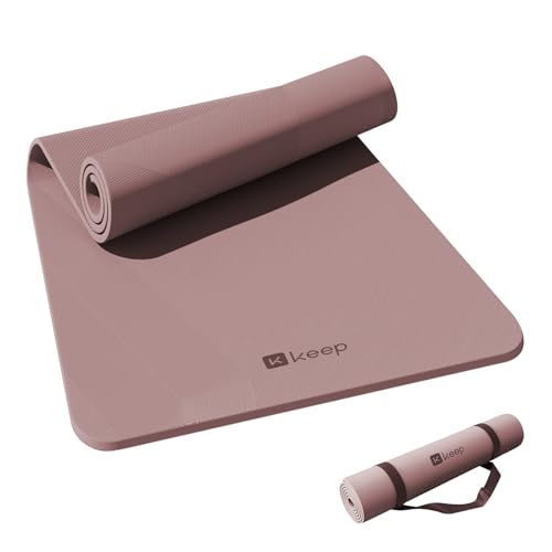 KEEP Extra Wide Yoga Mat, 7mm Thick 72" x 32" Exercise Mat | 7mm thick Extra wide yoga mat with carry strap for home workout, yoga, exercise and Pilates - color: Smoky Pink