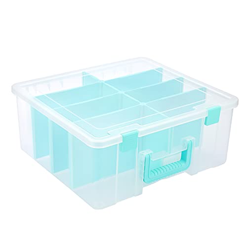 BTSKY Clear Plastic Dividing Storage Box with 8 Deep Compartments Adjustable Storage Bin with Lid Portable Craft Storage Container Multipurpose Sewing Box Art Supply Organizer, 15.1x13.9x6.1 Inches - size: 15.1x13.9x6.1 Inches-Clear