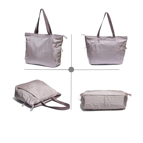 ESVAN Yoga Tote Bag for Women Shoulder Bags Drawstring for Office Workout Travel Carryall Pilates Gym and Beach - color: Nylon Light Purple
