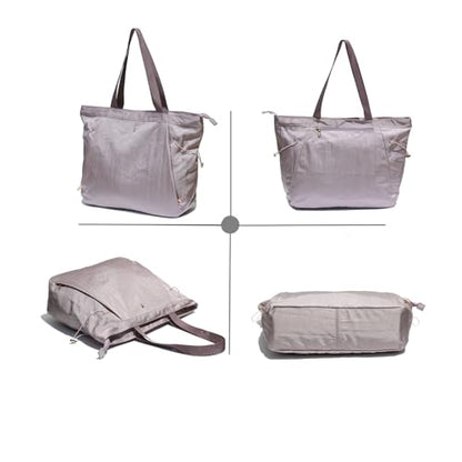 ESVAN Yoga Tote Bag for Women Shoulder Bags Drawstring for Office Workout Travel Carryall Pilates Gym and Beach - color: Nylon Light Purple
