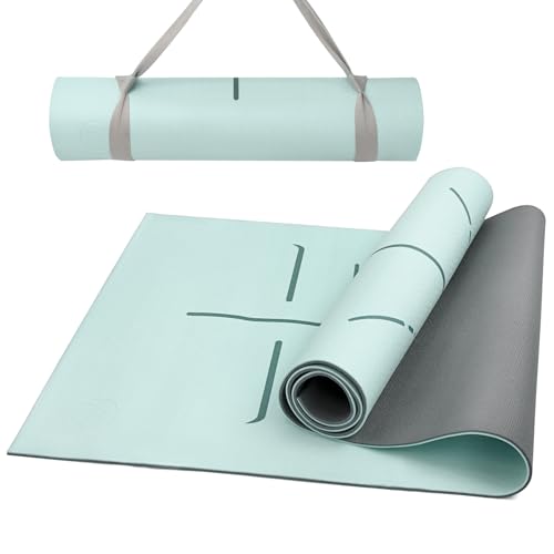 Yoga Mat 8mm Thick - Non Slip Workout Mat, 72x 26x 0.31 inch Exercise Mat with Alignment Mark, Anti-Tear Exercise & Fitness Mat for Yoga, Pilates & Floor Workouts, Carry Strap Included