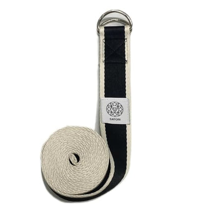 Yoga Strap for Stretching, Exercise, Flexibility Training, Durable Cotton with Double D-Ring, Improves Flexibility for Yoga, Workout, Pilates. - color: Black&White