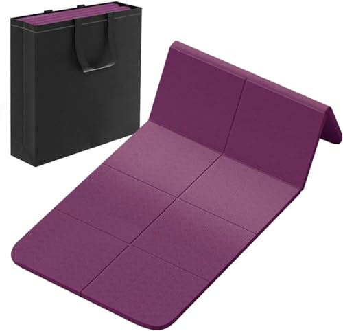 Yoga Mat for Travel, Non-Slip Yoga Mat, Exercise Mat 1/4" Thick Yoga Mat Foldable, Perfect for Pilates, Outdoor & Travel, TPE Anti-Slip Yoga Mat with Carry Bag - color: wine red