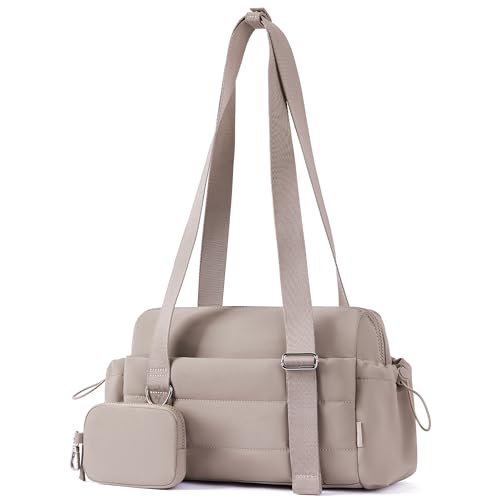 ROULENS Small Gym Bag for Women 2 Set Mini Gym Duffle Bag with Wet Compartment and Coin Wallet, Gym Tote Bag for Workout/Sport/Travel - color: Camel
