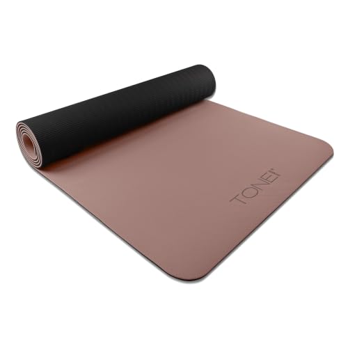 TONE Fitness Yoga Mat 1/4" Thick Non Slip Exercise & Pilates Mat for Home Workouts with Carrying Strap | Multiple Options - color: Black/Mocha, style: V Pattern