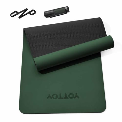 Yoga Mat,Non-Slip TPE Exercise Mat(1/4 Inch) for Pilates, Fitness & Barefoot Workouts, Home Gym Studio with Strap & Bag - color: Green, size: 31 x 0.24 Inches