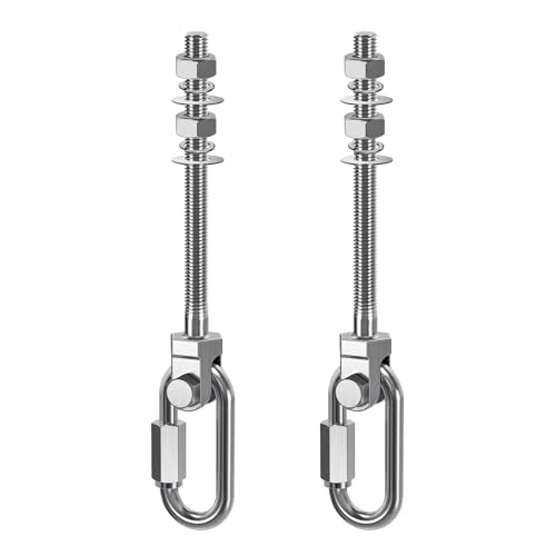 Dolibest Heavy Duty Swing Hanger, 304 Stainless Steel Swing Bolts w/Quick-Connect Carabiner, Swing Hook w/Dual-Screw Locking for Hammock, Yoga Swing, Porch Swing for Wood/Metal Beam-(M10X5'')-1500LB - color: M10x5''-2pcs