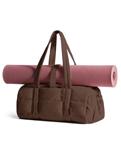BAGSMART Reiki Gym Bag for Women Puffy Yoga Mat Travel Weekender Duffle Bag - color: Cocoa Brown, size: Medium