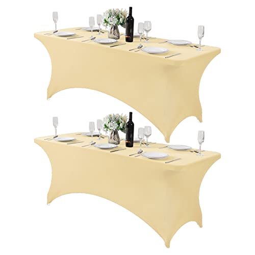 2Pack Spandex Table Cover for 6Ft or 4fT or 8ft Table Universal Fitted Stretch Tablecloth for Party, Banquet, Wedding and Events-Champagne - color: Champagne, size: 6 Feet - 2 Pack