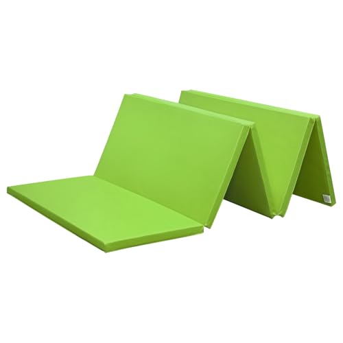 KaRaDaStyle Gymnastics Mat Folding Stretch Mats 75"x31"x1.2" Exercise Muscle Training Children Play Horizontal Bar Mat Yoga Sports Soundproof Home Use - color: Green/5-fold