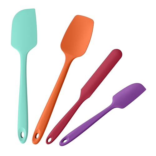 Doosu 600°F Heat Resistant Silicone Spatula Scrapers (Set of 4, Multi-4) | Food Grade Kitchen Rubber Baking Cooking Tool Nonstick Utensil Set for Mixing, Scraping, Folding, Stirring, Serving - color: Multicolor 7, size: Set of 4