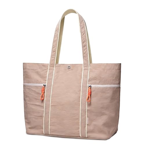 Large Tote Bag for Women Nylon Shoulder Bags for Women Lightable Shoulder Purses Gym Tote for Travel Yoga Work Dance - color: A8-khaki