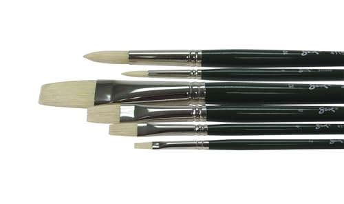 Sax Olympia Interlocked Hog Hair Bristle Long Handle Paint Brushes, Assorted Sizes, Set of 6