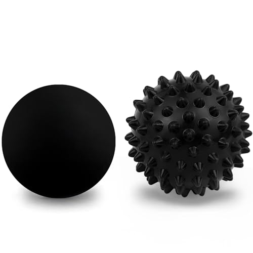 Massage Lacrosse Ball, Spiky Massage Ball, for Deep Tissue, Trigger Point and Myofascial Release, Muscle Knots, and Yoga Therapy (Black-Black) - color: Black-black