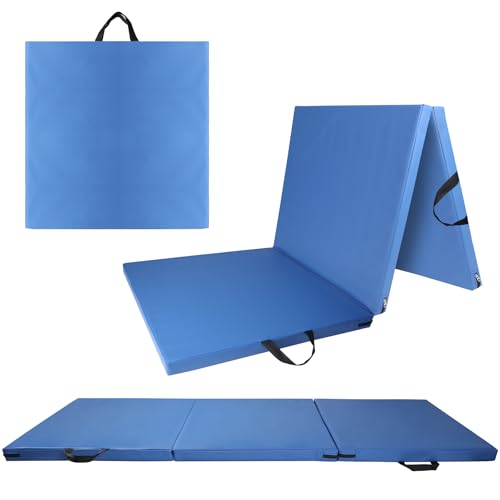 6ft x 2ft Folding Gymnastics Mat - 2-Inch Thick High Density Foam Yoga Mat, Non-Slip Gym Floor Mat for Home Workouts, Pilates & Stretching, Waterproof Oil-Proof Portable Exercise Mat. - color: Blue