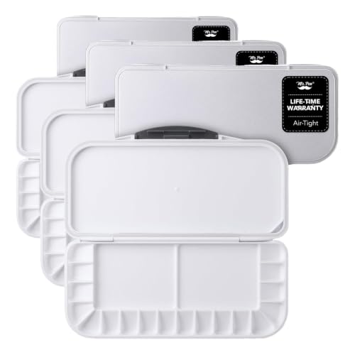 Mr. Pen- Airtight Watercolor Palette with Lid, 18 Wells & 2 Mixing Areas (Pack of 3) - color: White, size: 3 Pack