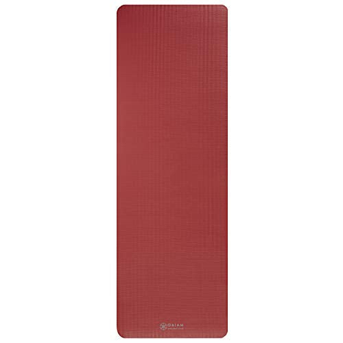 Gaiam Thick Yoga Mat, Exercise & Fitness Mat with Easy-Cinch Carrying Strap - color: Red, size: 2/5" (10MM)
