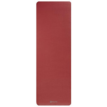 Gaiam Thick Yoga Mat, Exercise & Fitness Mat with Easy-Cinch Carrying Strap - color: Red, size: 2/5" (10MM)