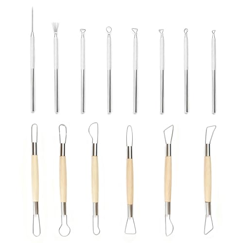 14 PCS Clay Pottery Sculpting Tools Set, Pottery Trimming Tools,Carving Art Polymer Clay Tools,with Needle Detail Tool and Feather Wire Texture for Ceramic Wax Carving