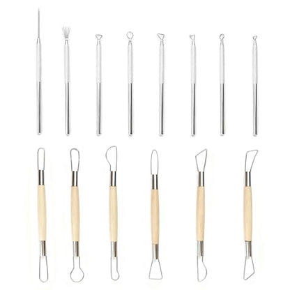 14 PCS Clay Pottery Sculpting Tools Set, Pottery Trimming Tools,Carving Art Polymer Clay Tools,with Needle Detail Tool and Feather Wire Texture for Ceramic Wax Carving
