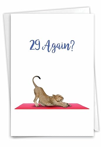 The Best Card Company - 1 Happy Birthday Greeting Card - Adorable Animals, Cute Bday Notecard with Envelope - Wildlife Yoga Lioness C7030JBDG - style: Wildlife Yoga Lioness