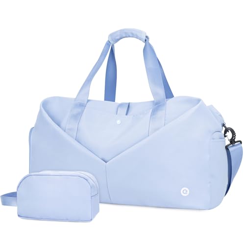 Ceneda 젖은 주머니 및 신발 수납 공간이 있는 50.8cm(20인치) 여성용 체육관 가방, 여행, 요가, 오버나이트 용 경량 더플 방수 휴대용 더플, 라이트 블루, 체육관 가방 - color: 라이트 블루