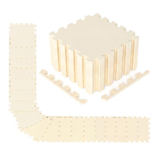 Giantex 36 PCS Interlocking Exercise Mat, 36 Sq.Ft EVA Foam Floor Tiles with Borders, 0.4" Thick Non-Slip Puzzle Workout Mats, Protective Gym Flooring for Home Gym, Garage, Basement, Beige - color: Beige, size: 36 Sq.Ft (36 Tiles)