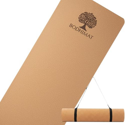 Cork Yoga Mat for Hot Yoga – Sweat-Activated Grip, 4mm Stable Support, Natural Cork Surface + Non-Slip TPE Base, 72” x 24”, Pilates & Fitness Mat with Carry Strap